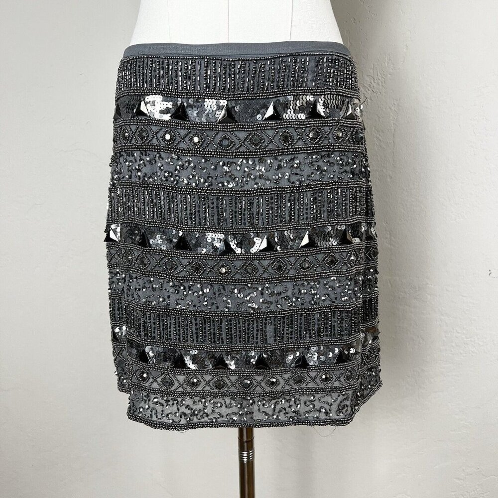 Yumi Kim Mini Skirt Ana Gray Black Beaded Sequin Size Small FLAWS